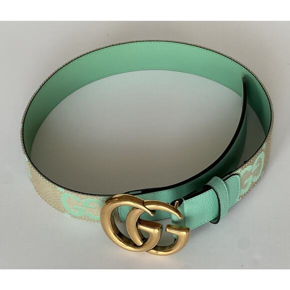 Gucci Women\'s GG Marmont Wide Belt Green Canvas/Leather 75/30 Italy 400593 NWT main image 7